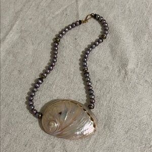 Pearl and Shell Pendant Necklace with Purple Pearls